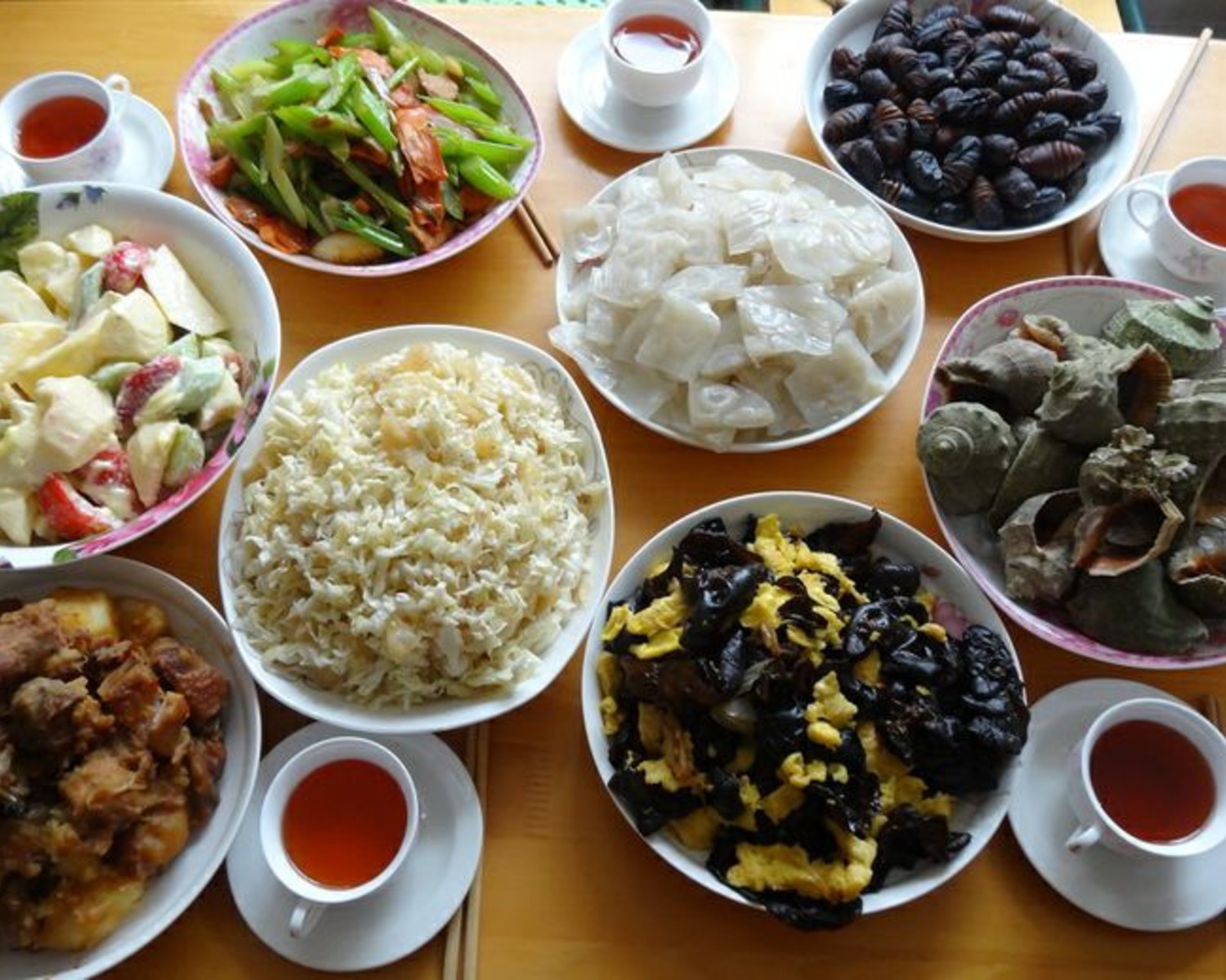 Simple vegetarian meal service in monastic refectory